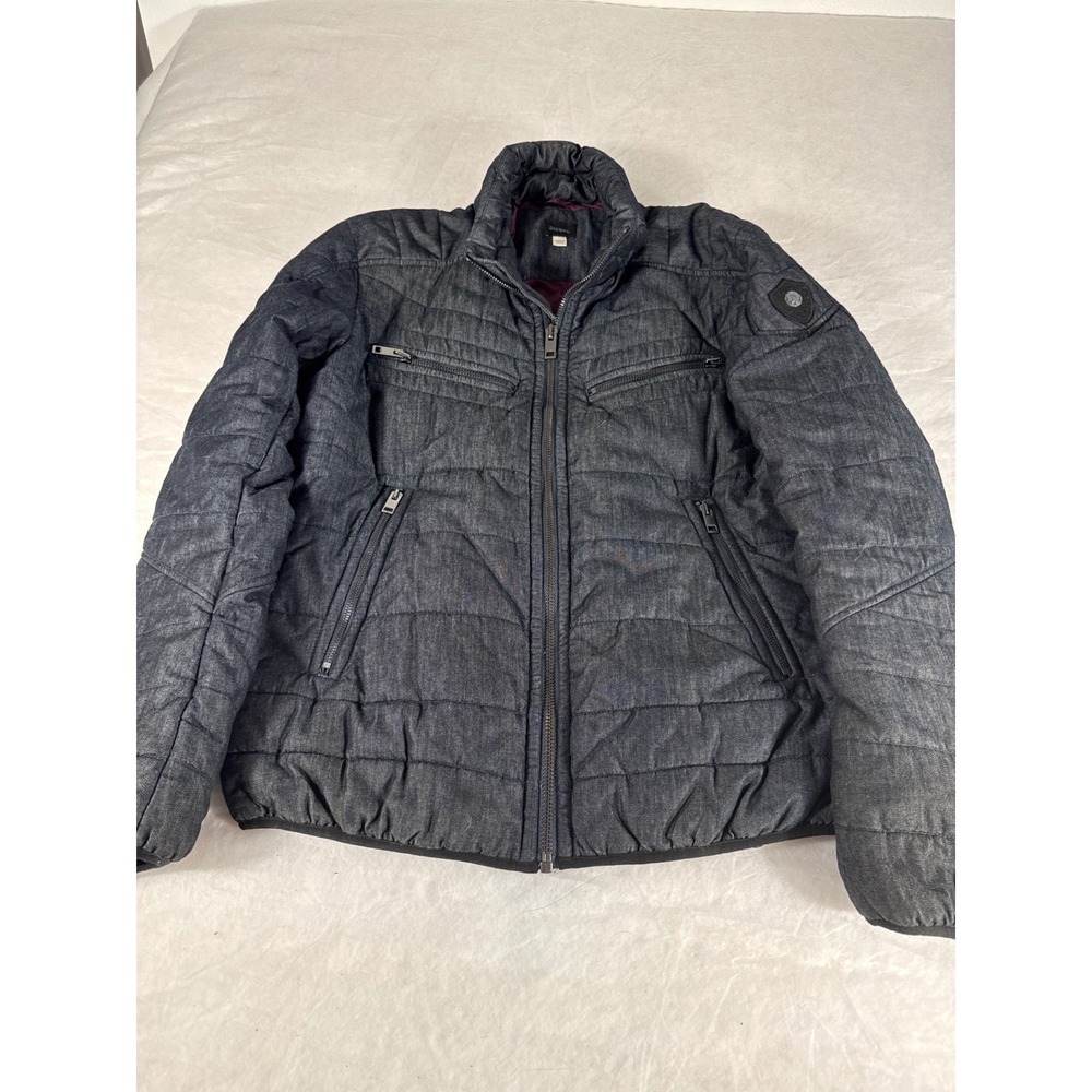 Diesel Mens XXL Denim Look Quilted Puffer Jacket Dark Wash Blue Full Zip Sz XXL